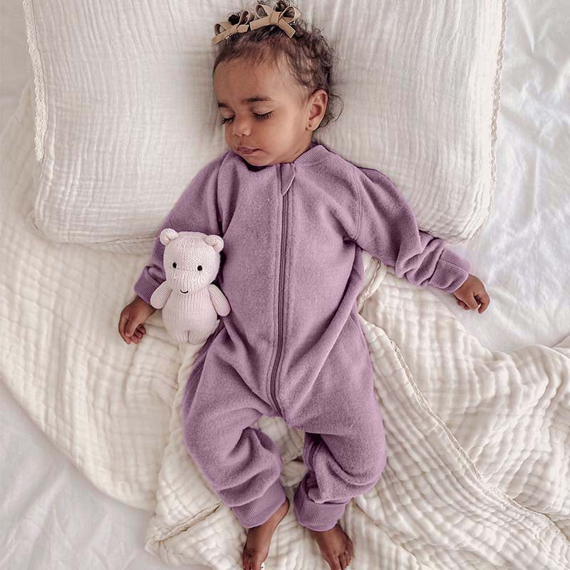 Merino Fleece Sleepsuit with Sleeves Lavender