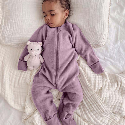 Merino Fleece Sleepsuit with Sleeves Lavender