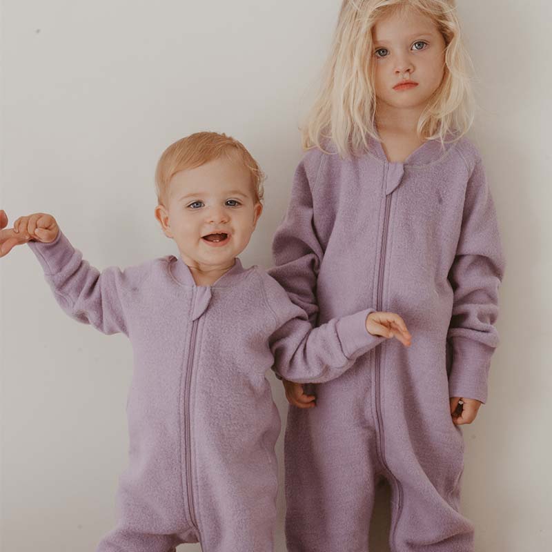 Merino Fleece Sleepsuit with Sleeves Lavender