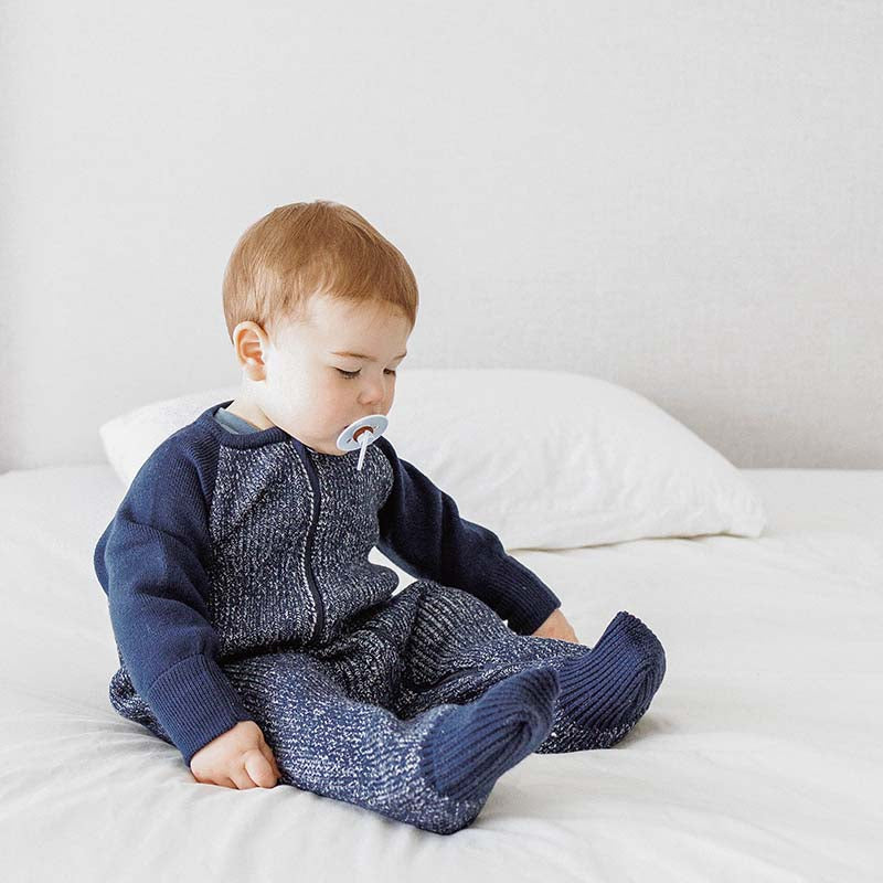 Merino Knitted Baby Sleepsuit Indigo