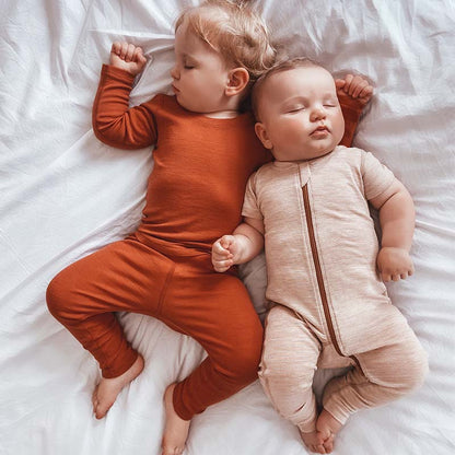 Basics Merino Wool Short Sleeve Onesie 2-Pack Terracotta/Stripe