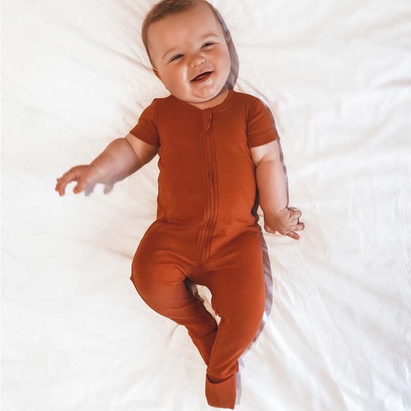 Basics Merino Wool Short Sleeve Onesie 2-Pack Terracotta/Stripe