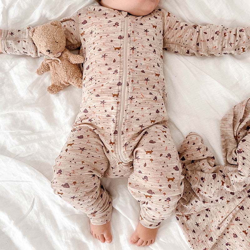 Basics Merino Wool Onesie Forest Print Clay Marle