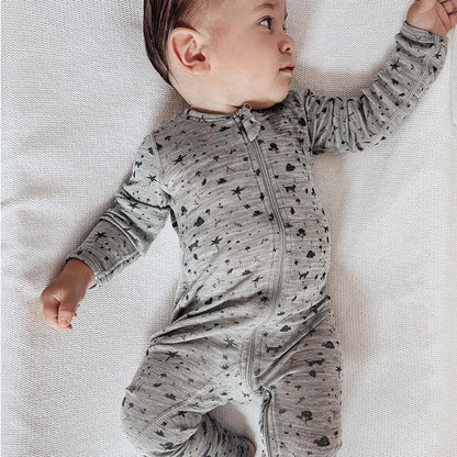 Basics Merino Wool Onesie Forest Print Grey Marle