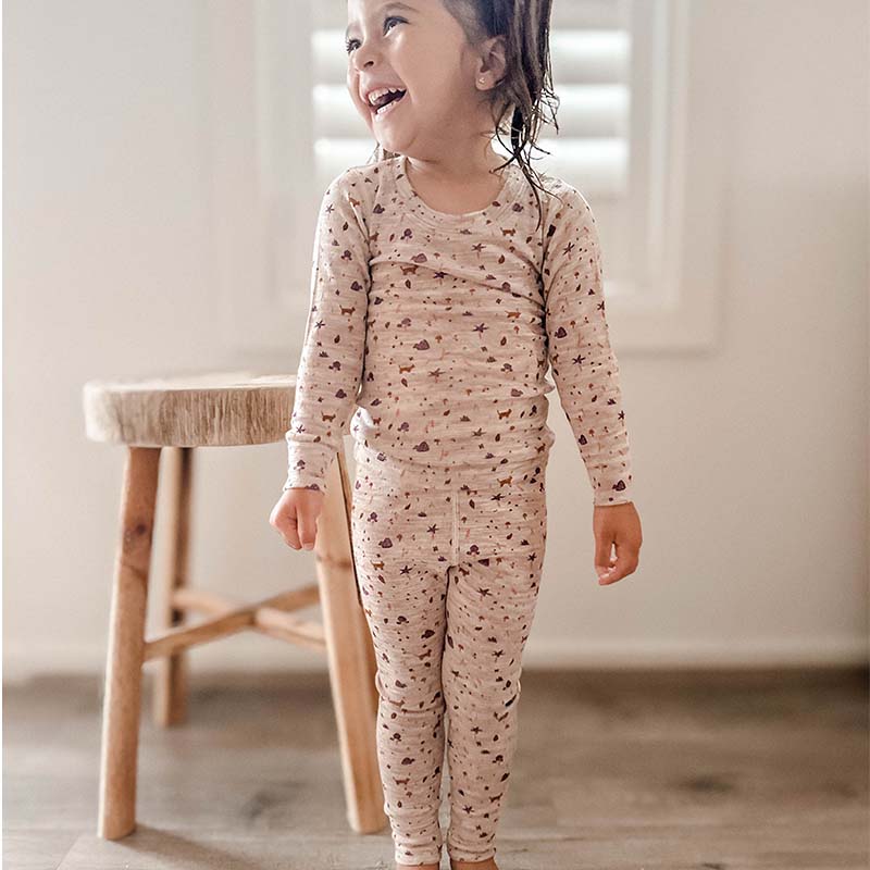 Merino Wool Layer Set Pyjamas Forest Print Clay Marle