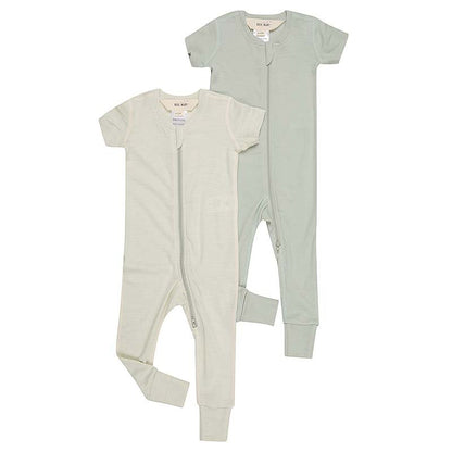 Basics Merino Wool Short Sleeve Onesie 2-Pack Sage Green/Stripe