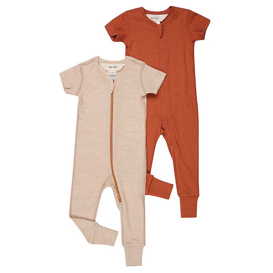 Basics Merino Wool Short Sleeve Onesie 2-Pack Terracotta/Stripe