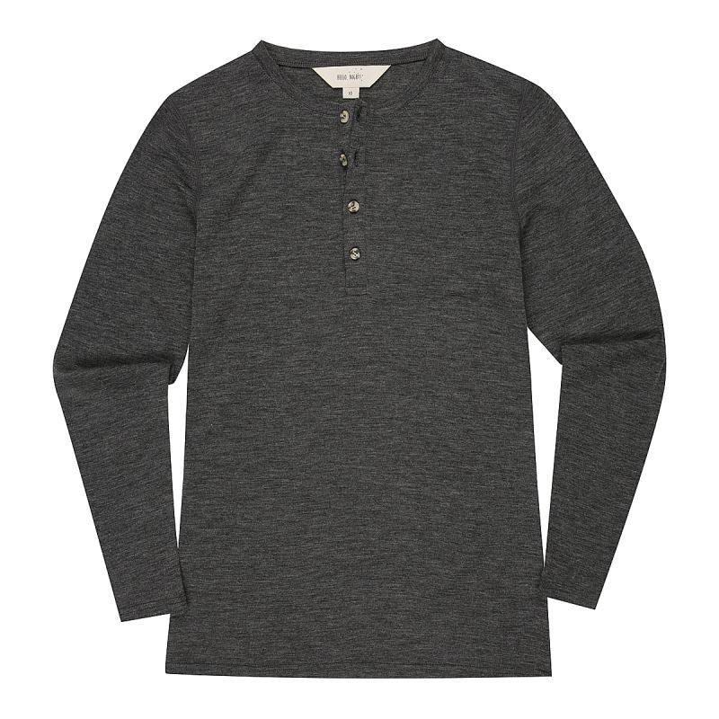 Women's Merino Button Long Sleeve Charcoal Marle