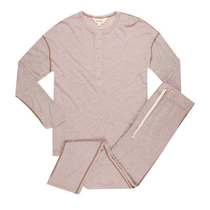 Women's Merino Button Pyjama Set Clay Stripe