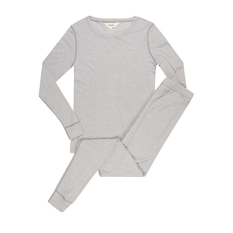 Women's Merino Layer Set Pyjamas Dove Grey Stripe