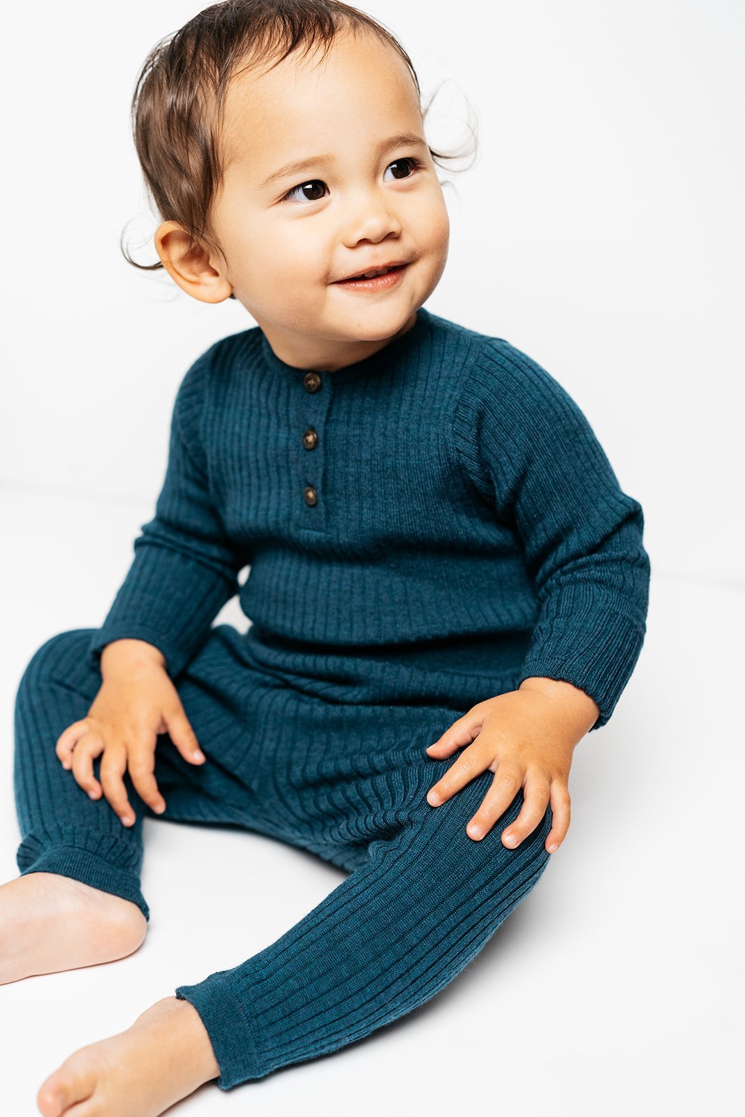 Merino Knitted Baby Bodysuit Set Dark Teal